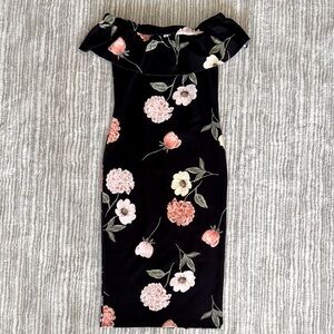 Floral Off-the-Shoulder Black Dress - NWOT